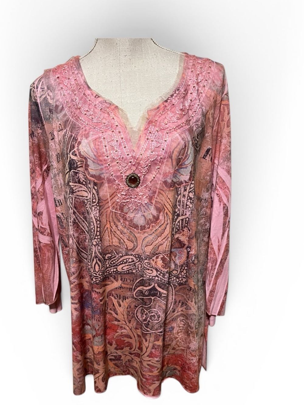 New Directions Pink Combo Paisley Print Top 1X